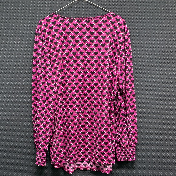 Fred David Fuchsia & Black Patterned Tie-Neck Blouse - Picture 6 of 8